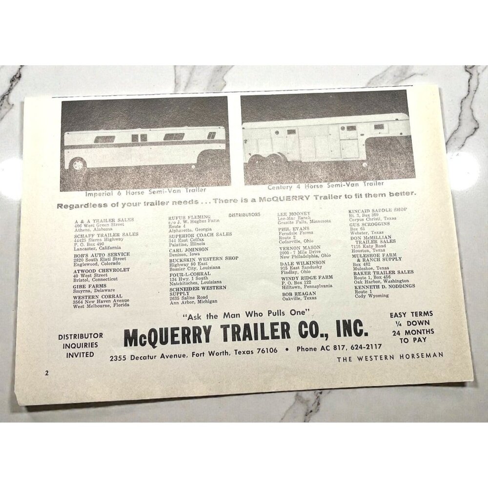 McQuerry Trailer Co Inc Vintage Print Ad 1960s Imperial Horse Trailers